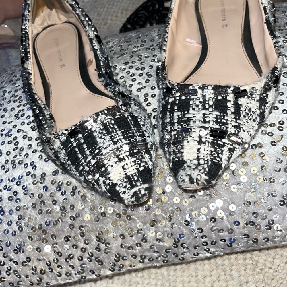 Zara women’s tweed ballet shoes pointy flats